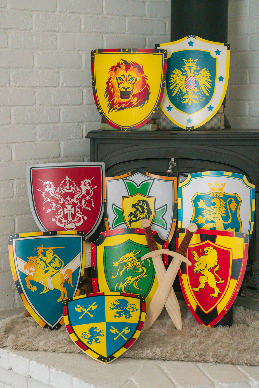 Kids Wooden Medieval Play Set | 2 swords 2 shields | Mix & Match