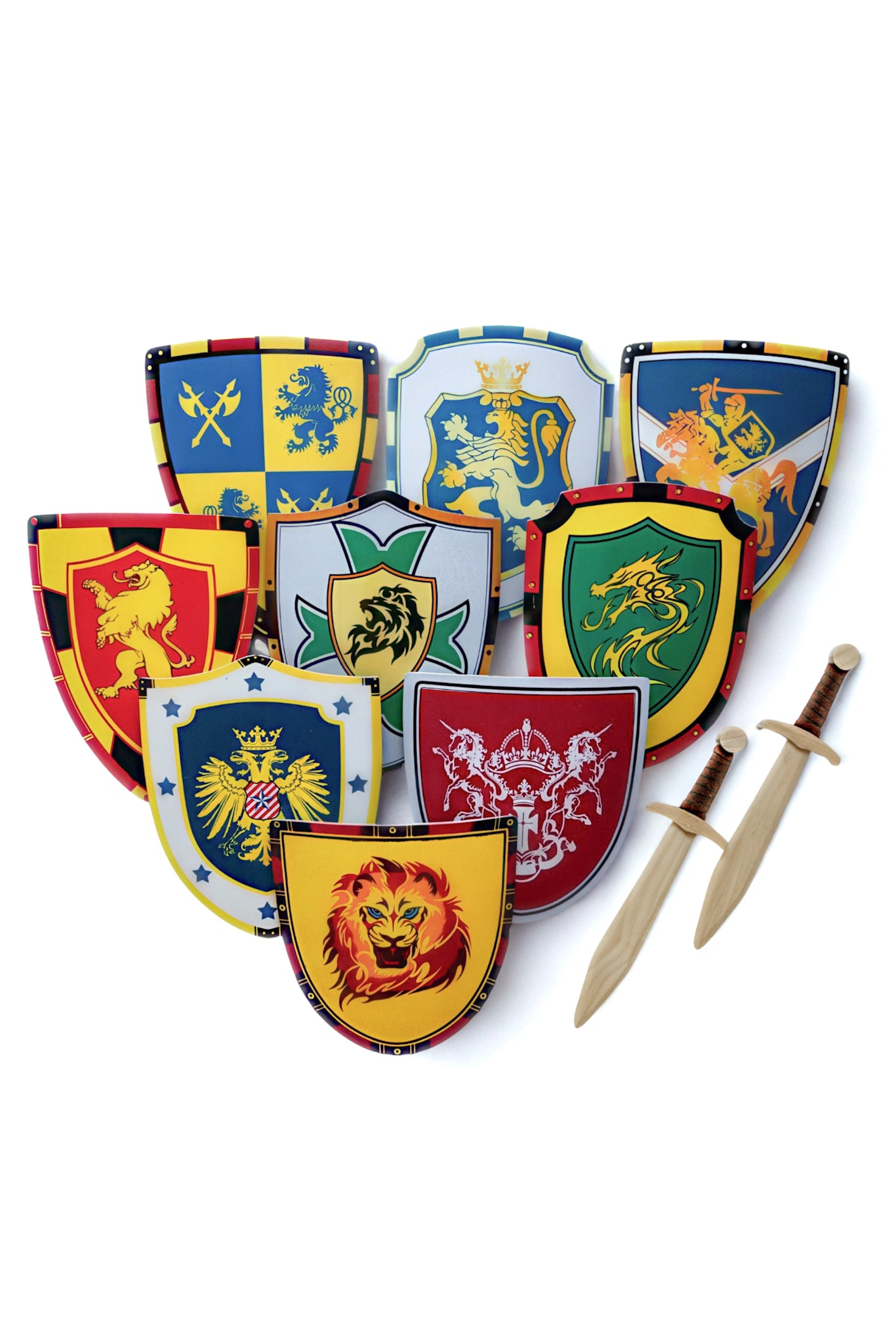 Kids Wooden Medieval Play Set | 2 swords 2 shields | Mix & Match