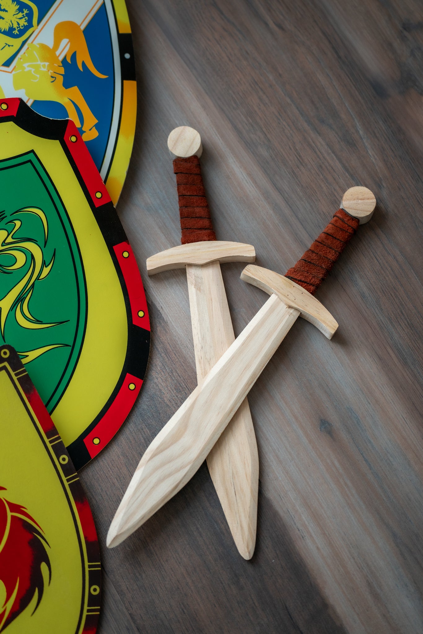 Kids Wooden Medieval Play Set | 2 swords 2 shields | Mix & Match