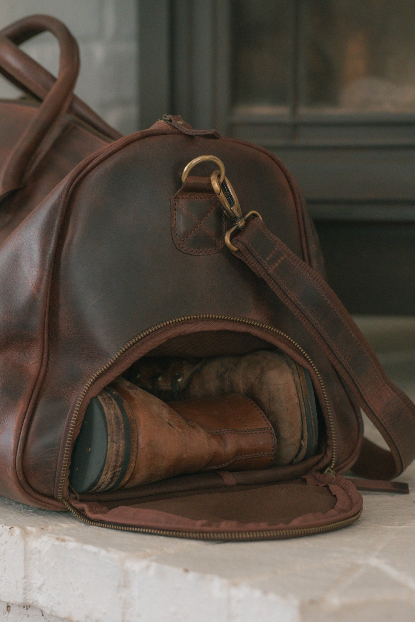 Leather Weekender Duffle Bag