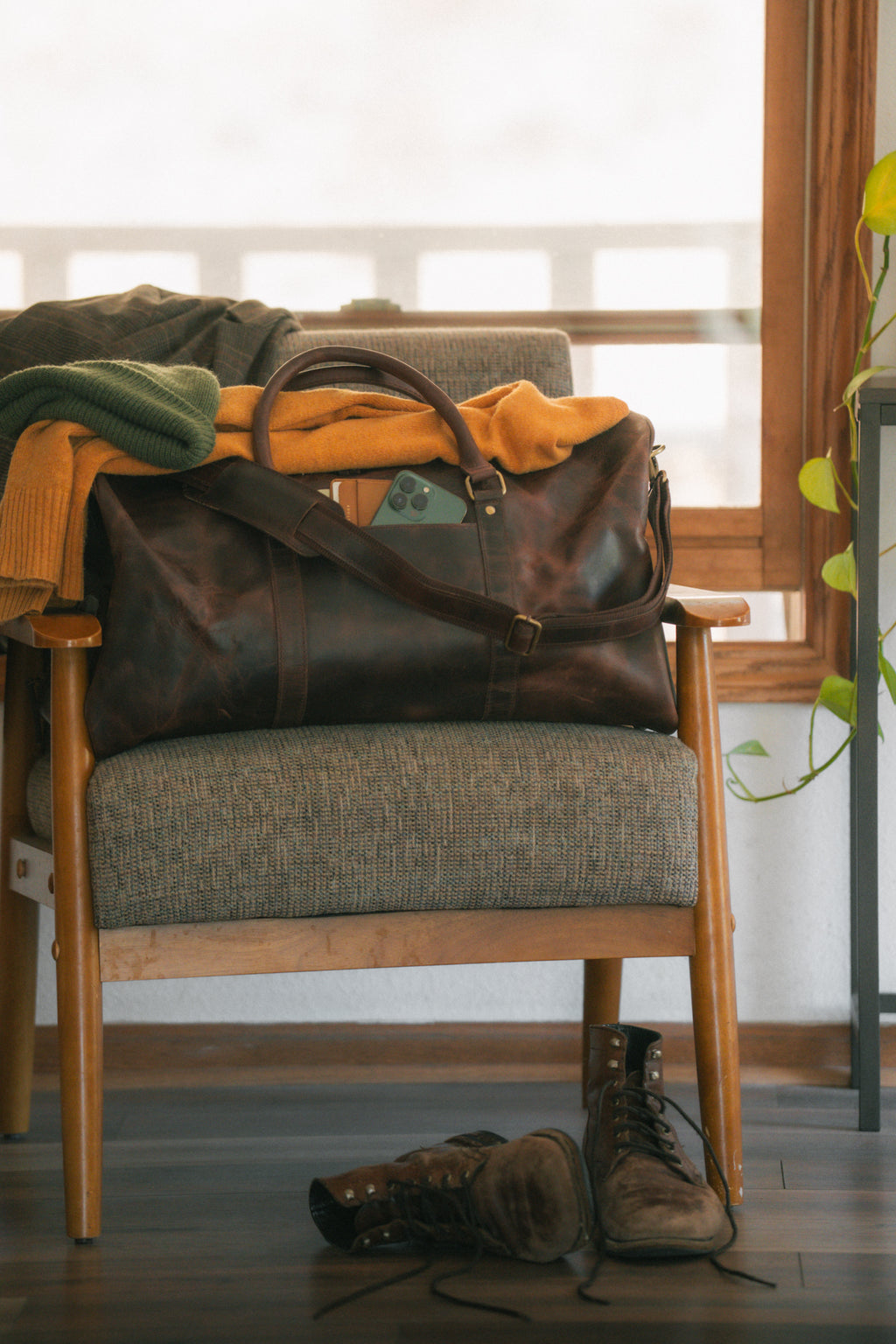 Leather Weekender Duffle Bag
