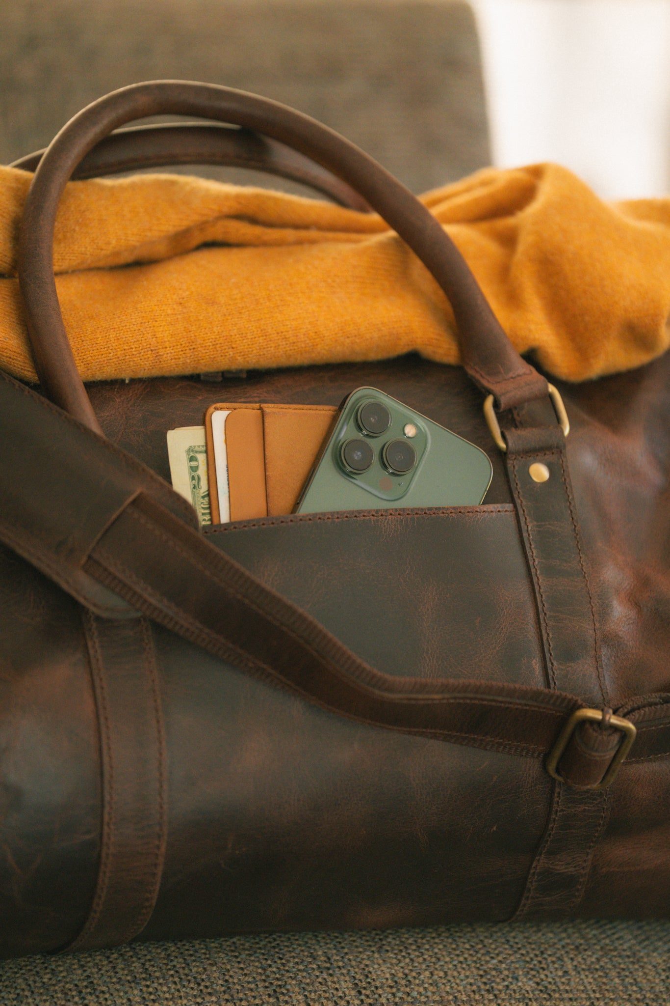 Leather Weekender Duffle Bag