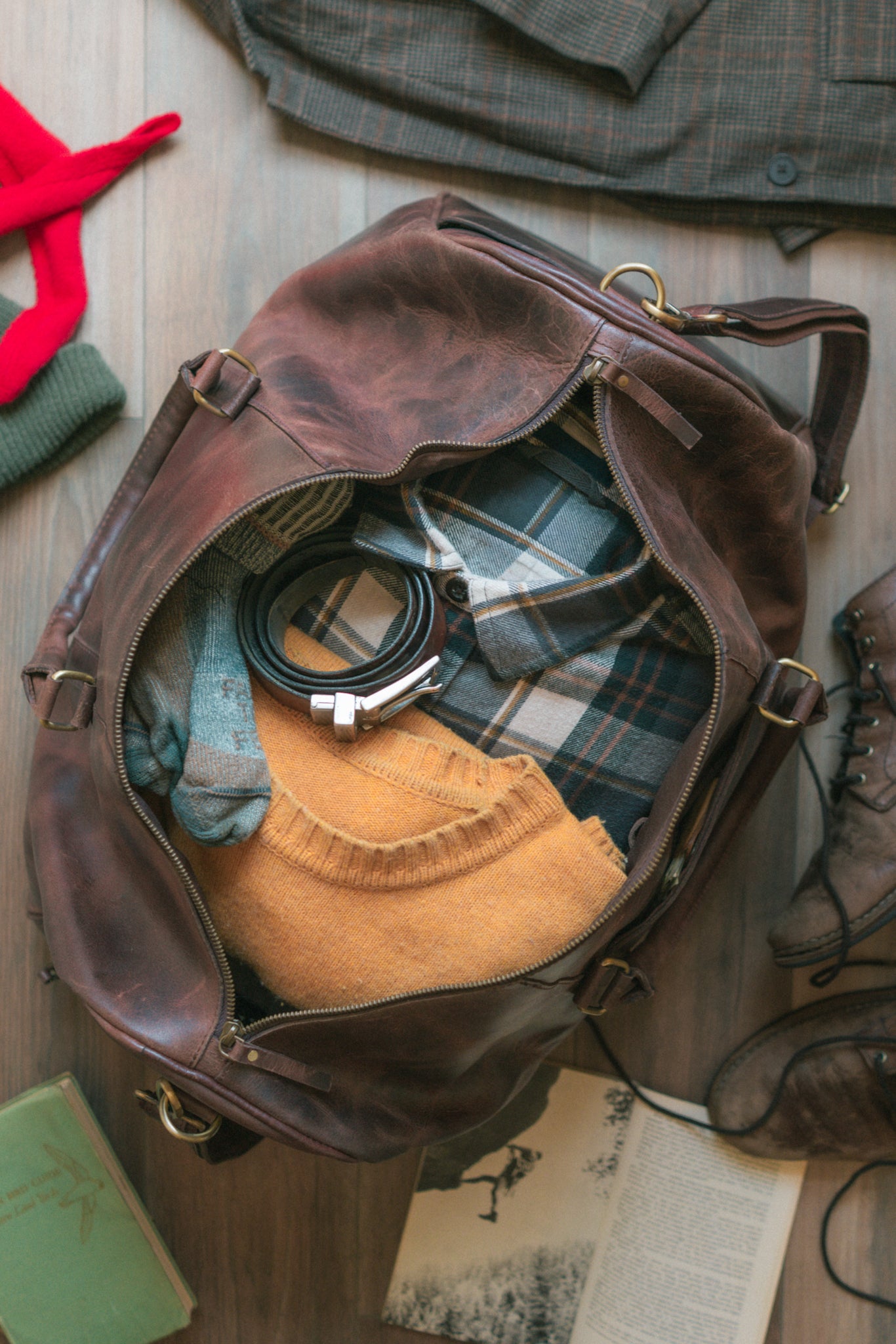 Leather Weekender Duffle Bag