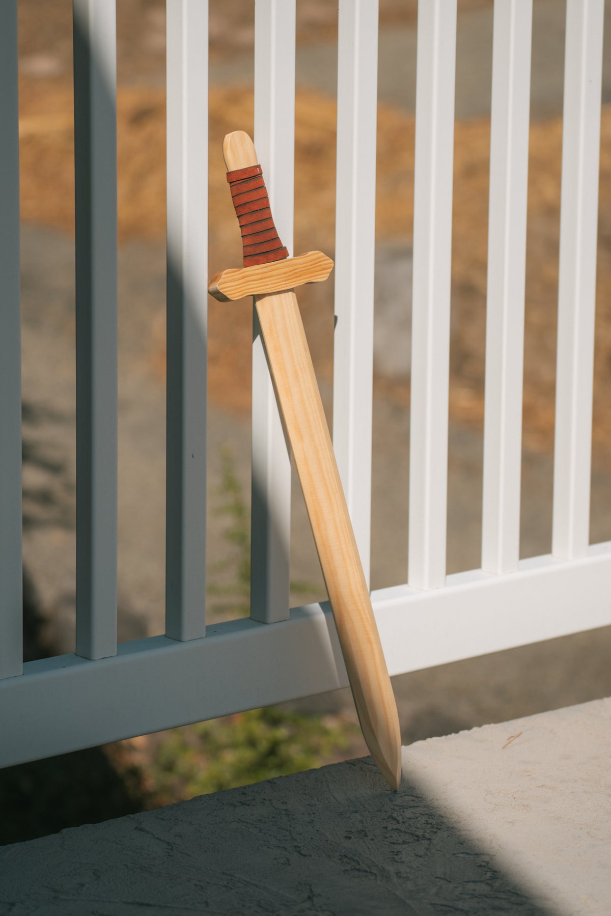 Sturdy Wooden Sword with Leather Wrapped Handle