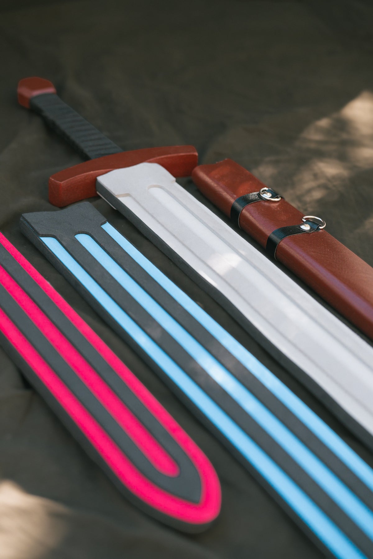 Wood Toy Sword with Sheath: Padded Foam Cover - Red, Blue, or Grey