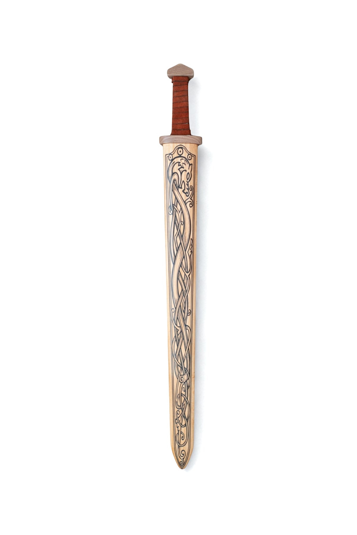 Large Wood Replica Viking Sword with Norse Motif