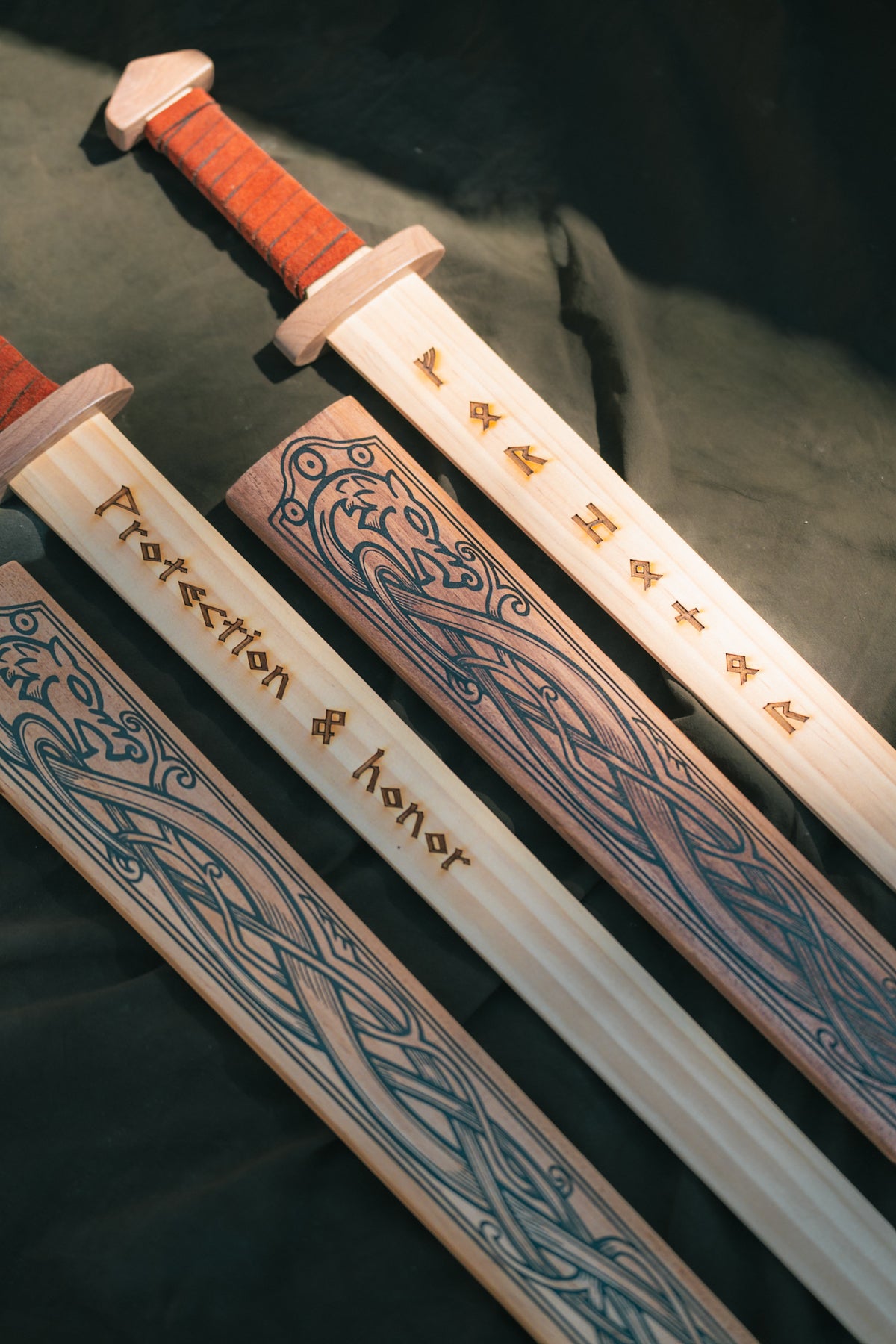 Large Wood Replica Viking Sword with Norse Motif