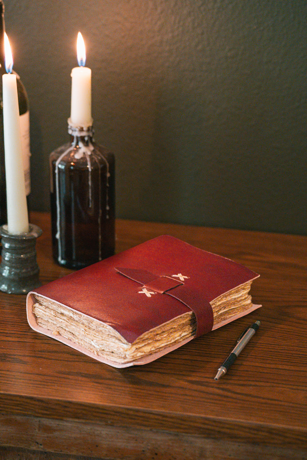 Deep Red Leather Writing Journal | Antique Paper Diary