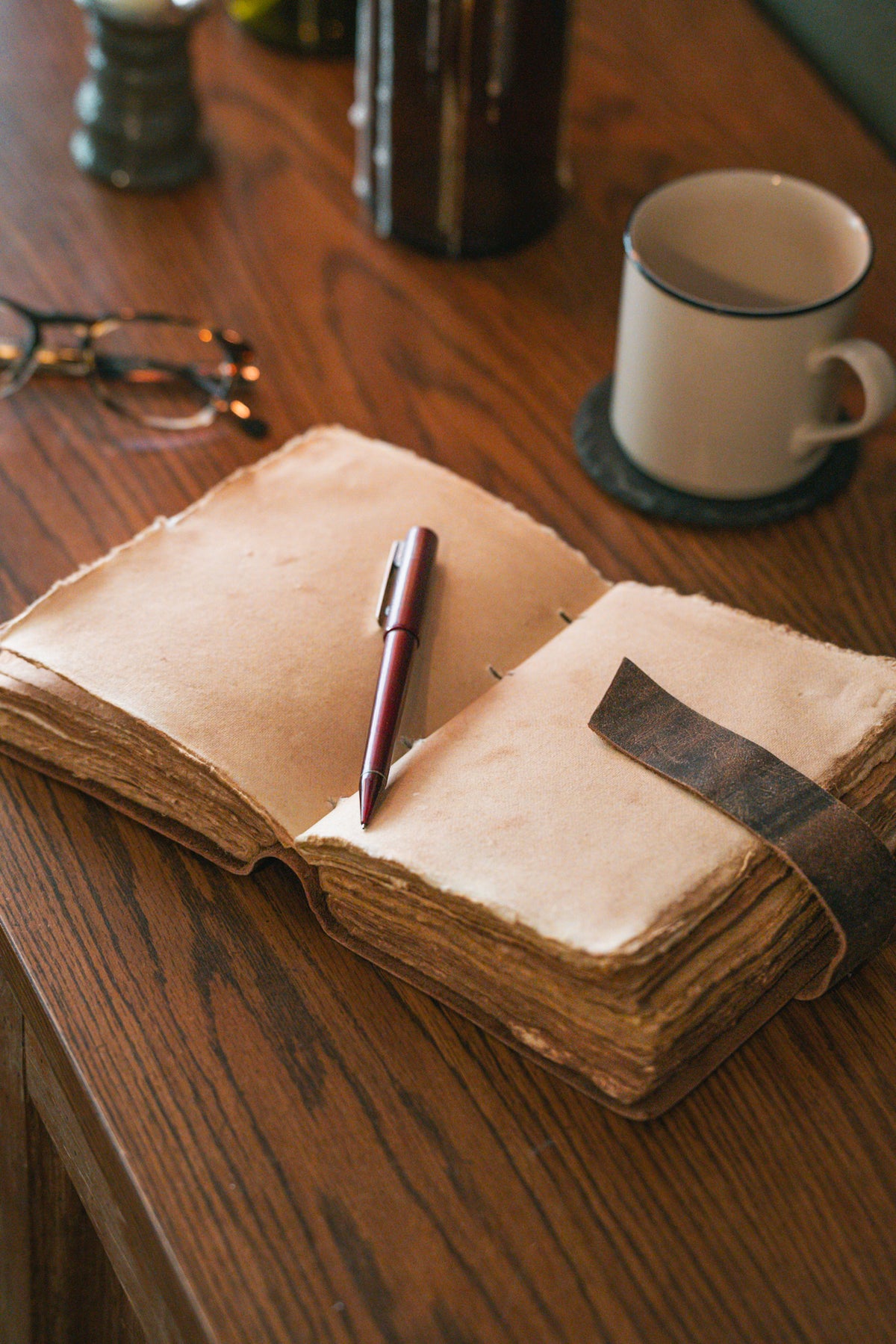 Leather Travel Journal | Rustic Antique Paper & Strap Closure