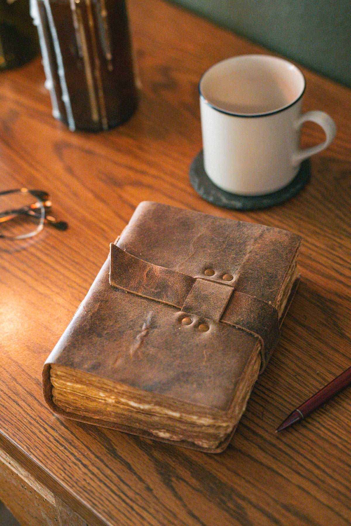 Leather Travel Journal | Rustic Antique Paper & Strap Closure