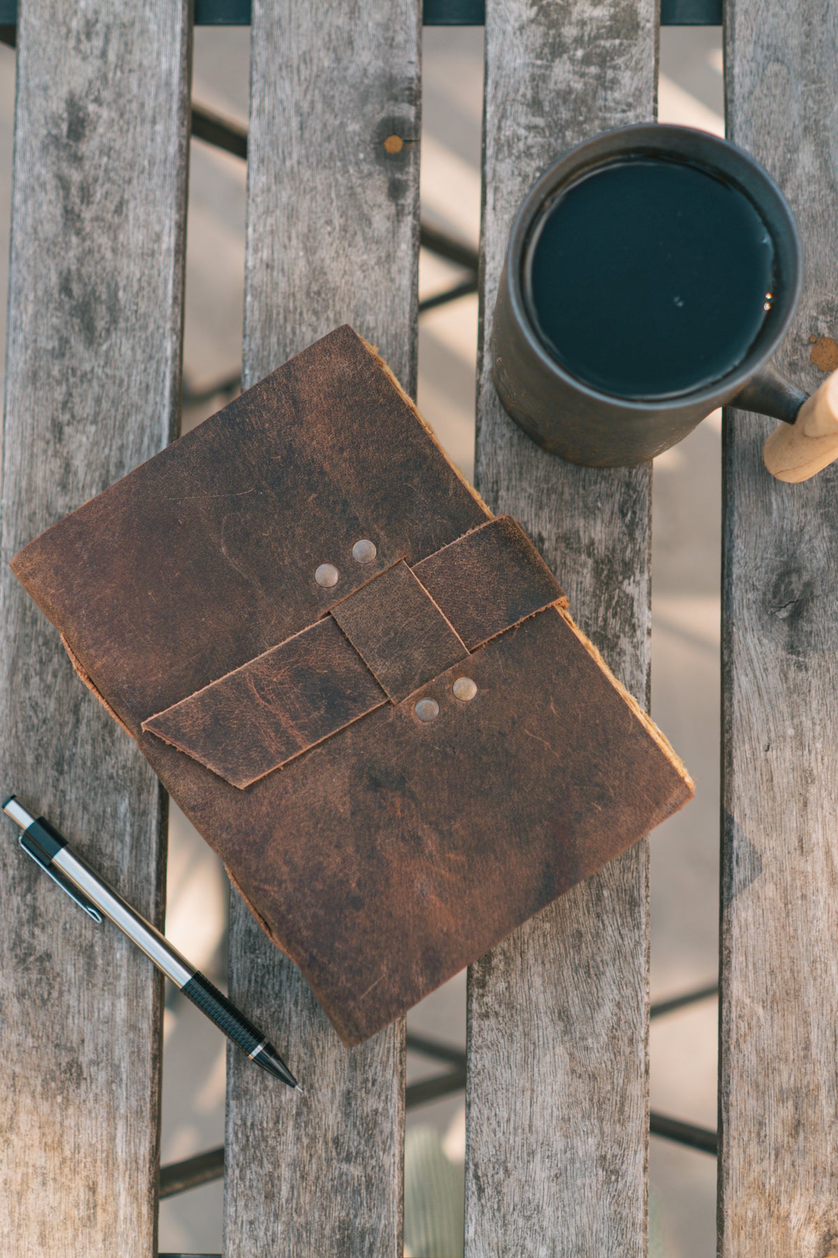 Leather Travel Journal | Rustic Antique Paper & Strap Closure