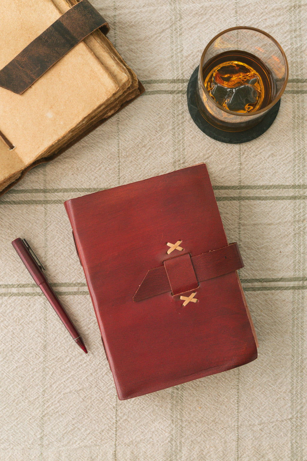 Deep Red Leather Writing Journal | Antique Paper Diary