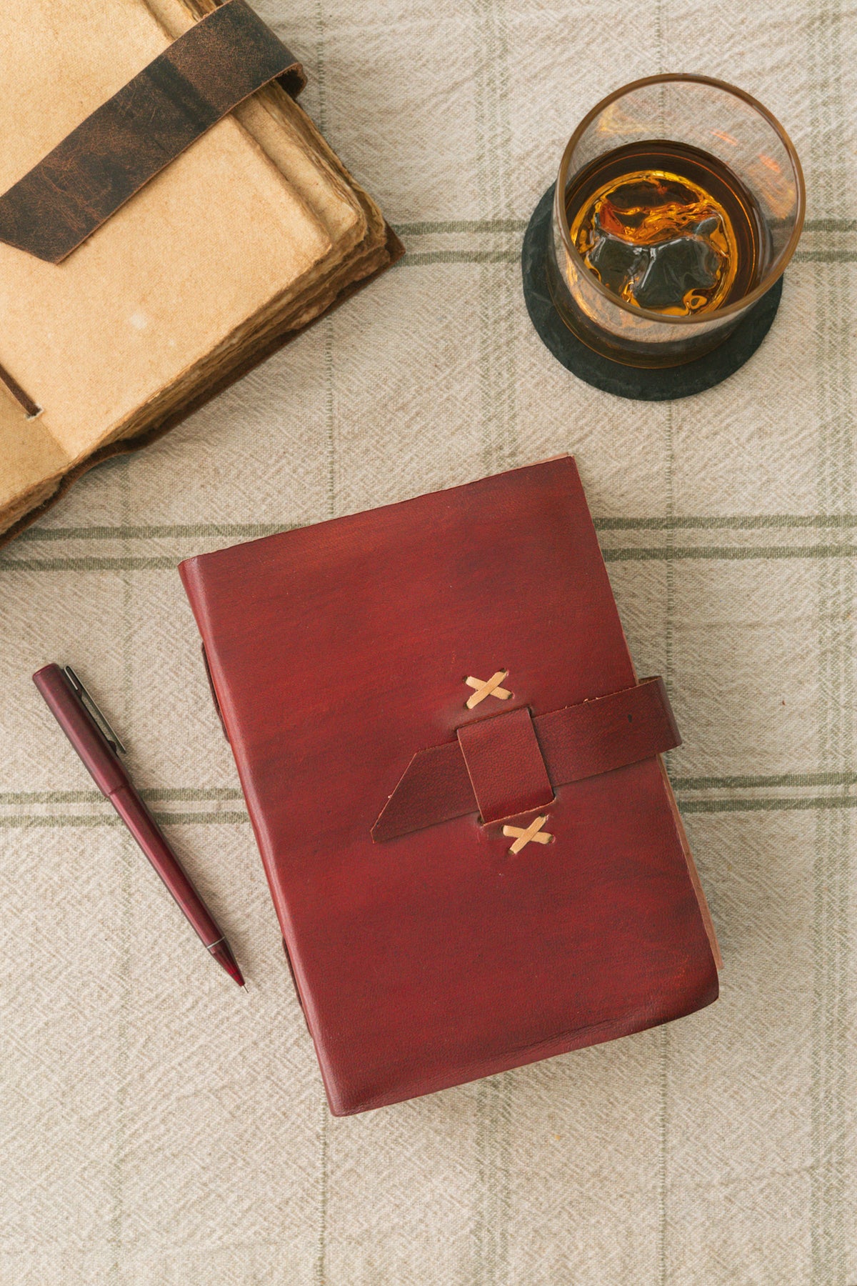 Deep Red Leather Writing Journal | Antique Paper Diary