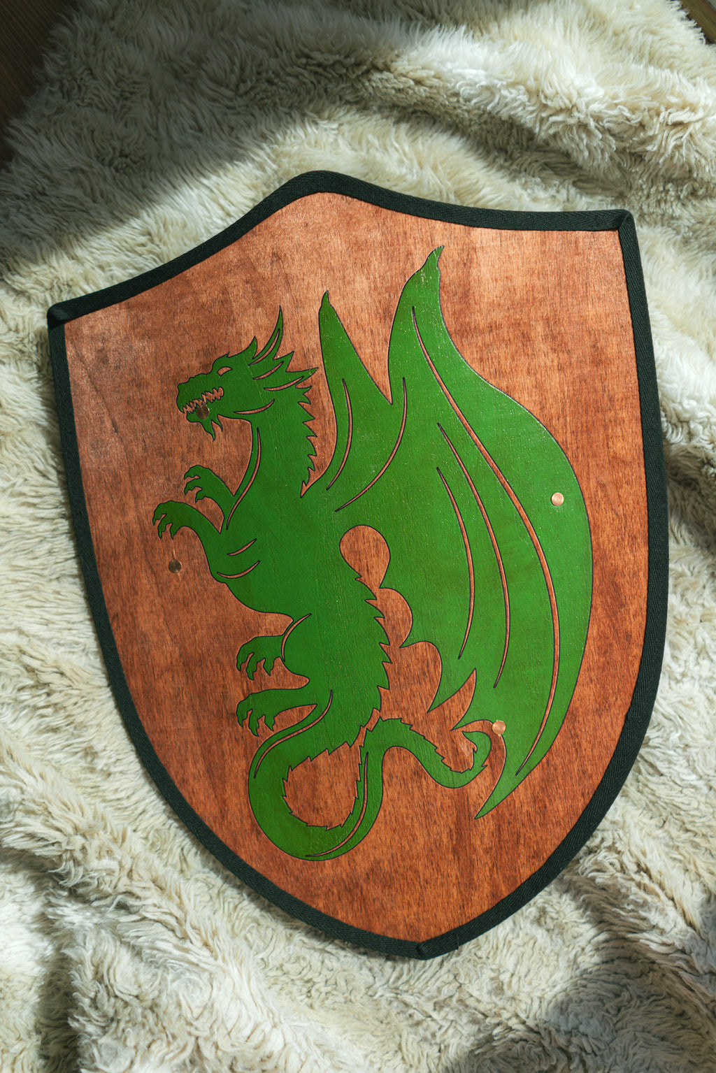 Handmade 18" Green Dragon Heater Shield For Costume, Play, or Wall Art