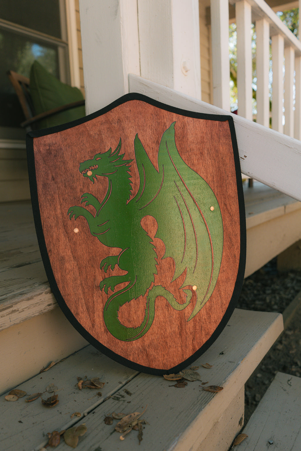 Handmade 18" Green Dragon Heater Shield For Costume, Play, or Wall Art