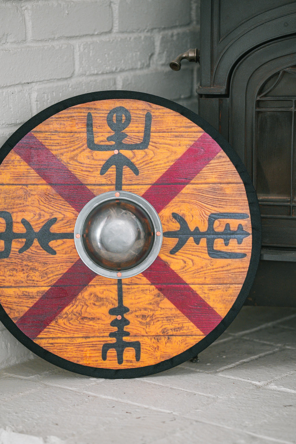 Round Medieval Norse Shield with Steel Boss