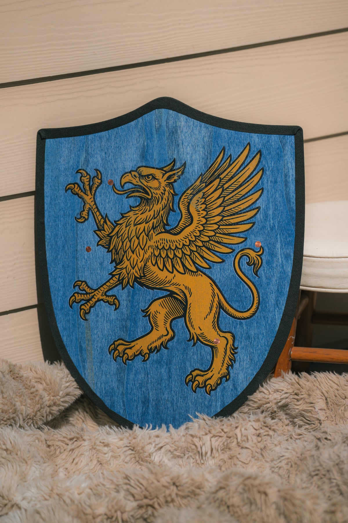 Handmade 18” Blue Griffin Heater Shield For Costume, Play, or Wall Art