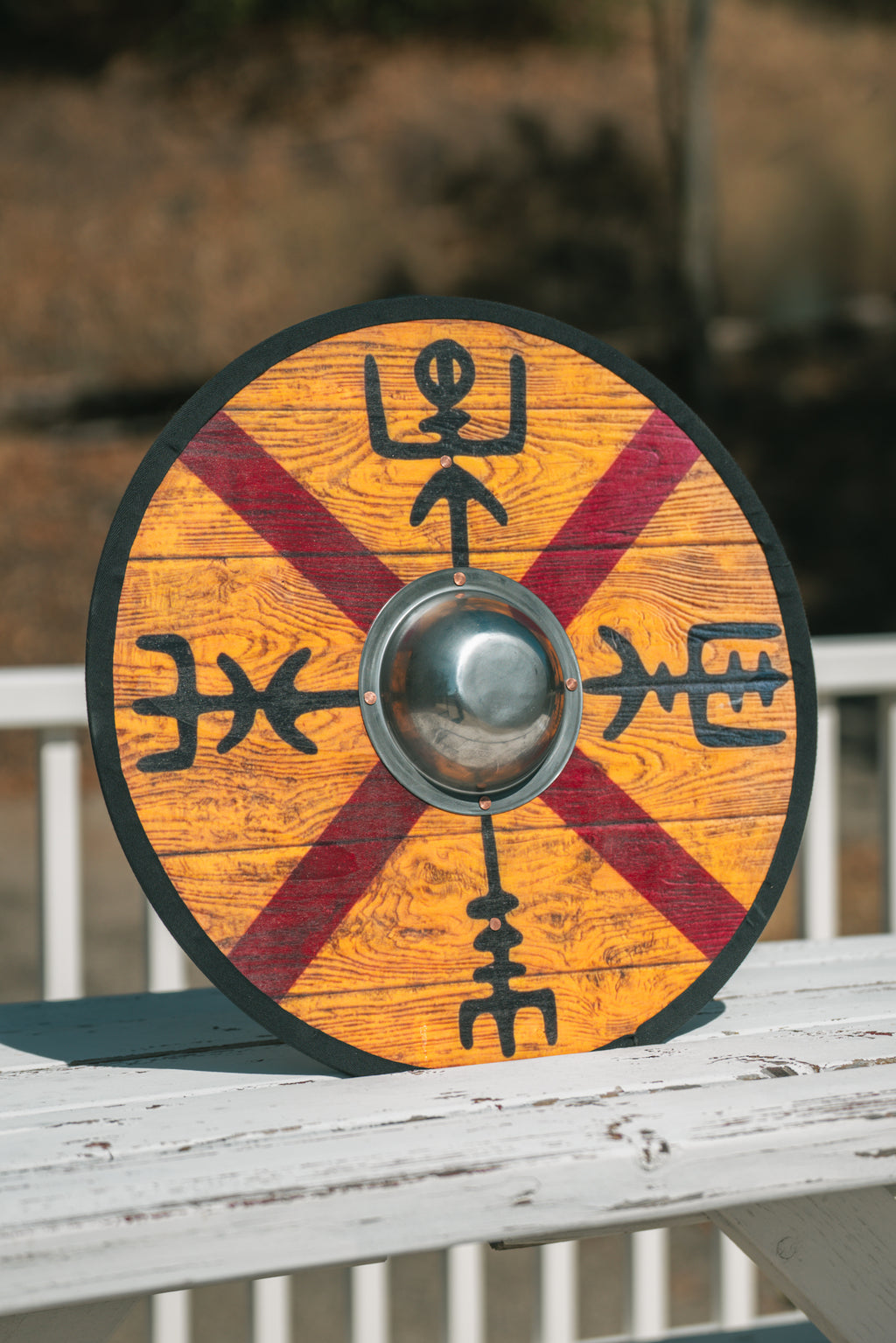 Round Medieval Norse Shield with Steel Boss