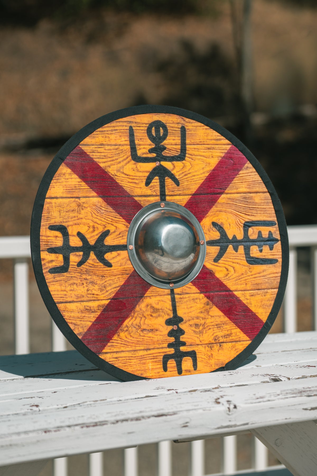 Round Medieval Norse Shield with Steel Boss