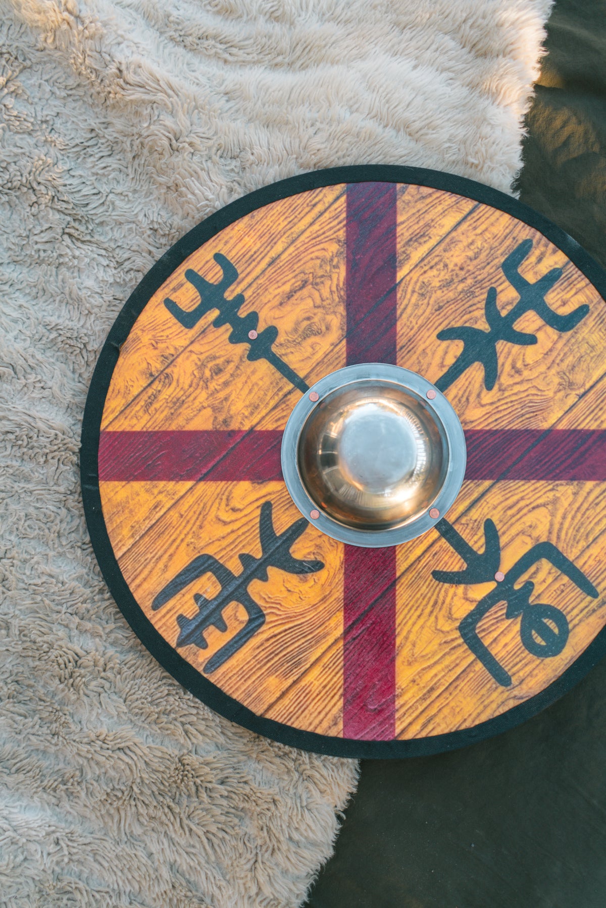 Round Medieval Norse Shield with Steel Boss