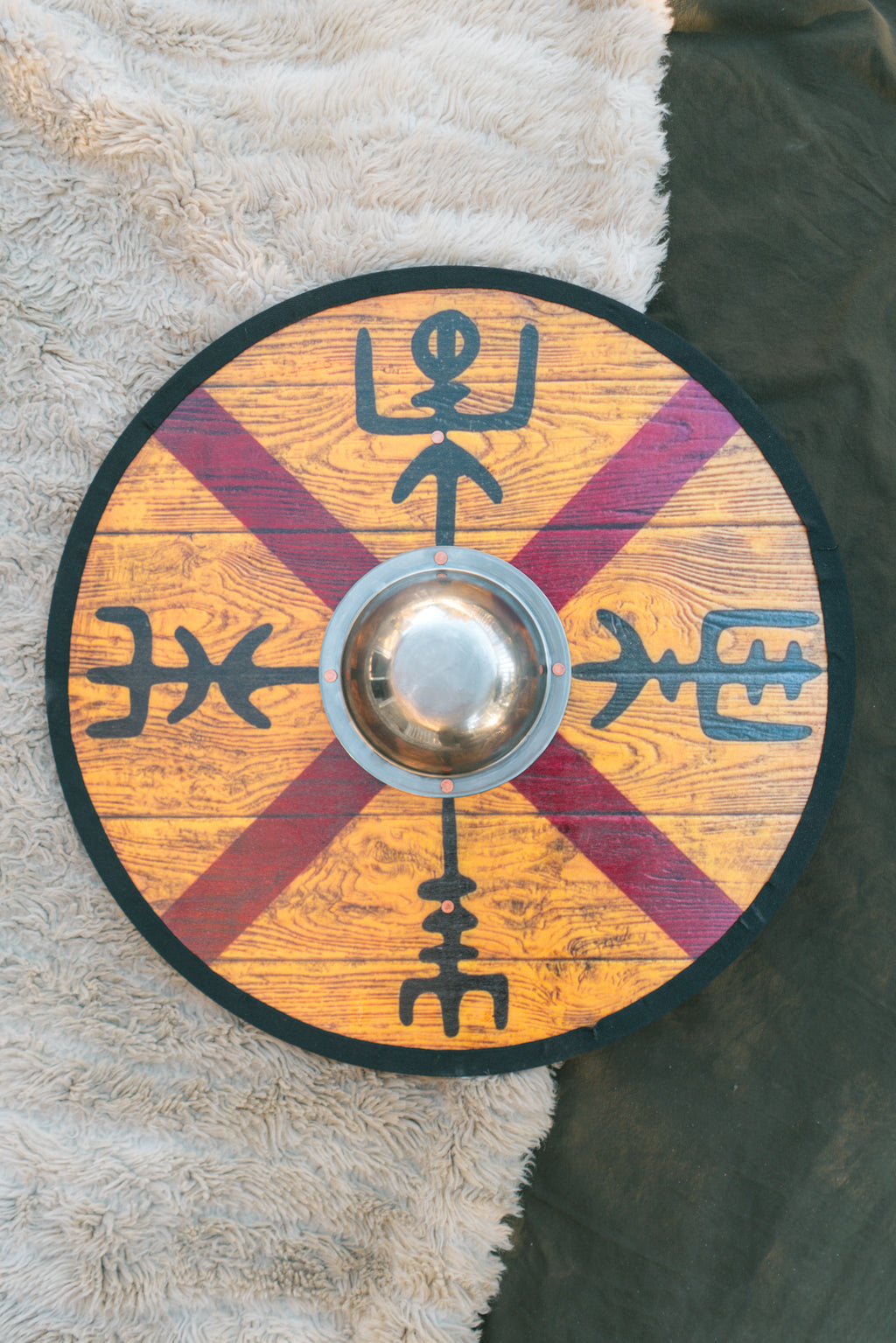 Round Medieval Norse Shield with Steel Boss