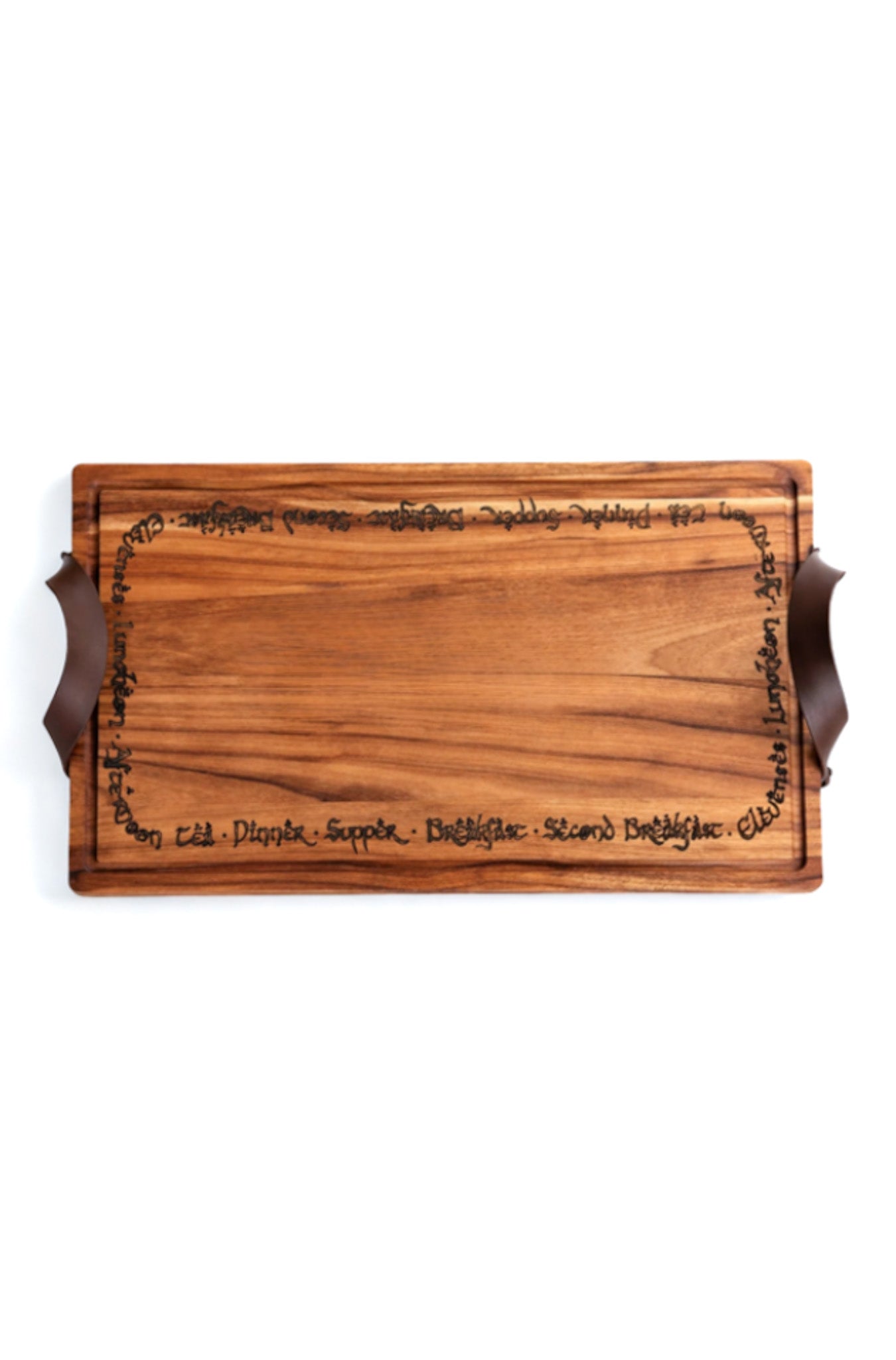 Rustic Hobbit Inspired Leather Handle Serving Charcuterie Plank