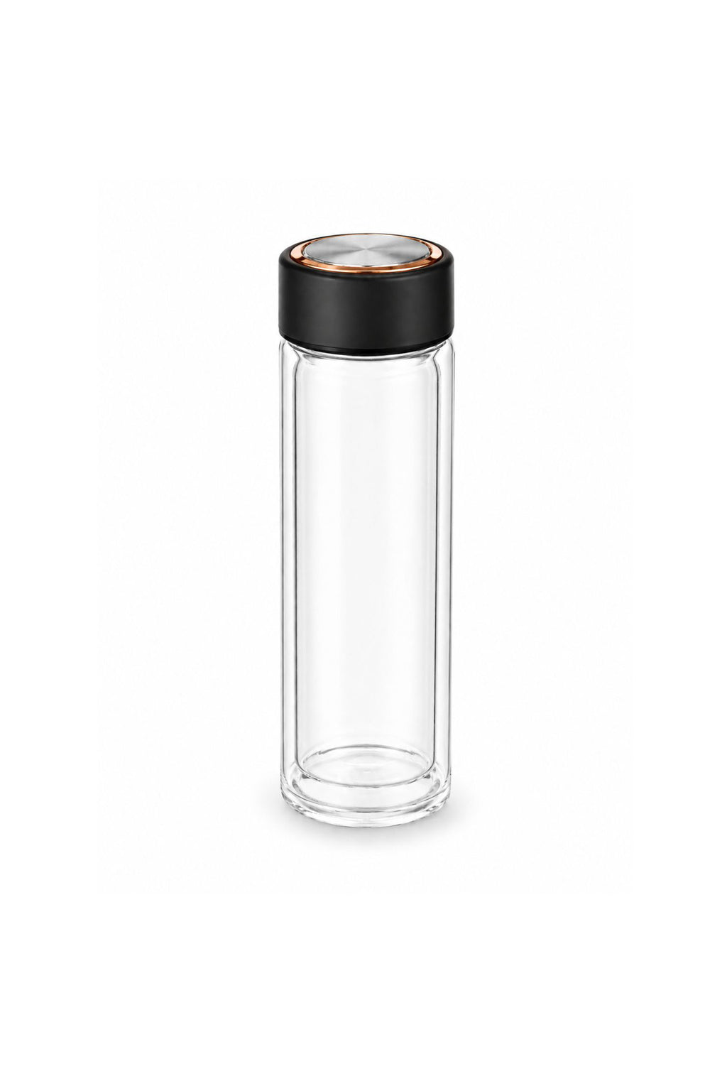 Built in Tea Infuser Glass Tumbler With Black and Gold Closing Lid - Double Walled