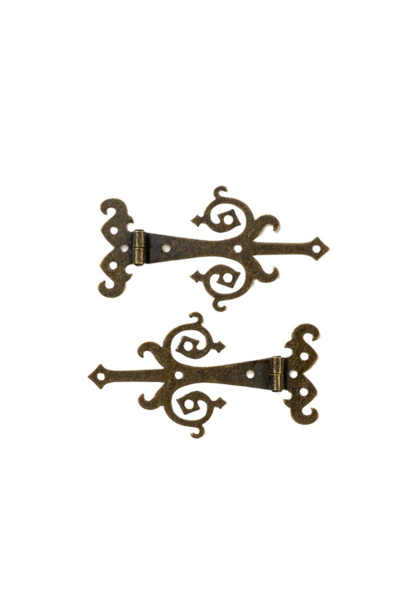 Tiny Fairy Door Medieval Strap Hinge with Bronze Finish - Set of 2