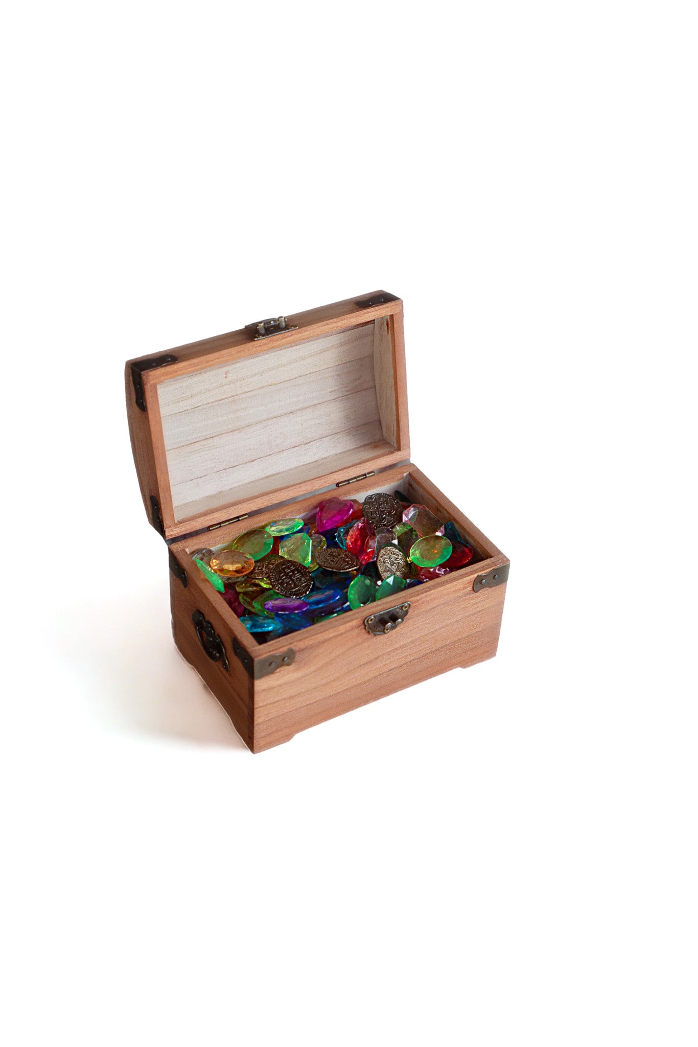 Pirate's Treasure Chest Kit with Jewels, Real Metal Coins, and Blank Antiqued Map Paper