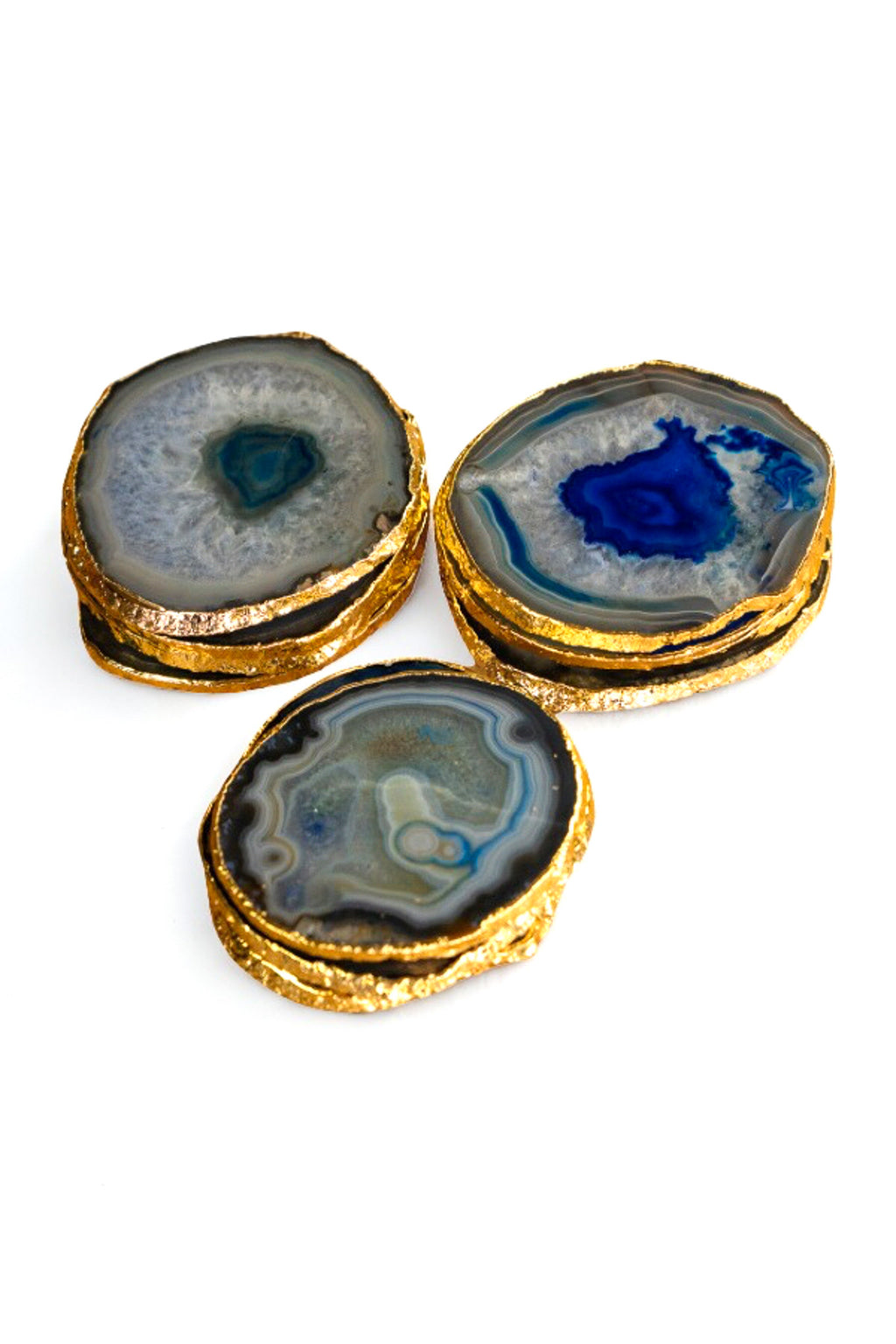 Gold Rimmed Blue Agate Coasters