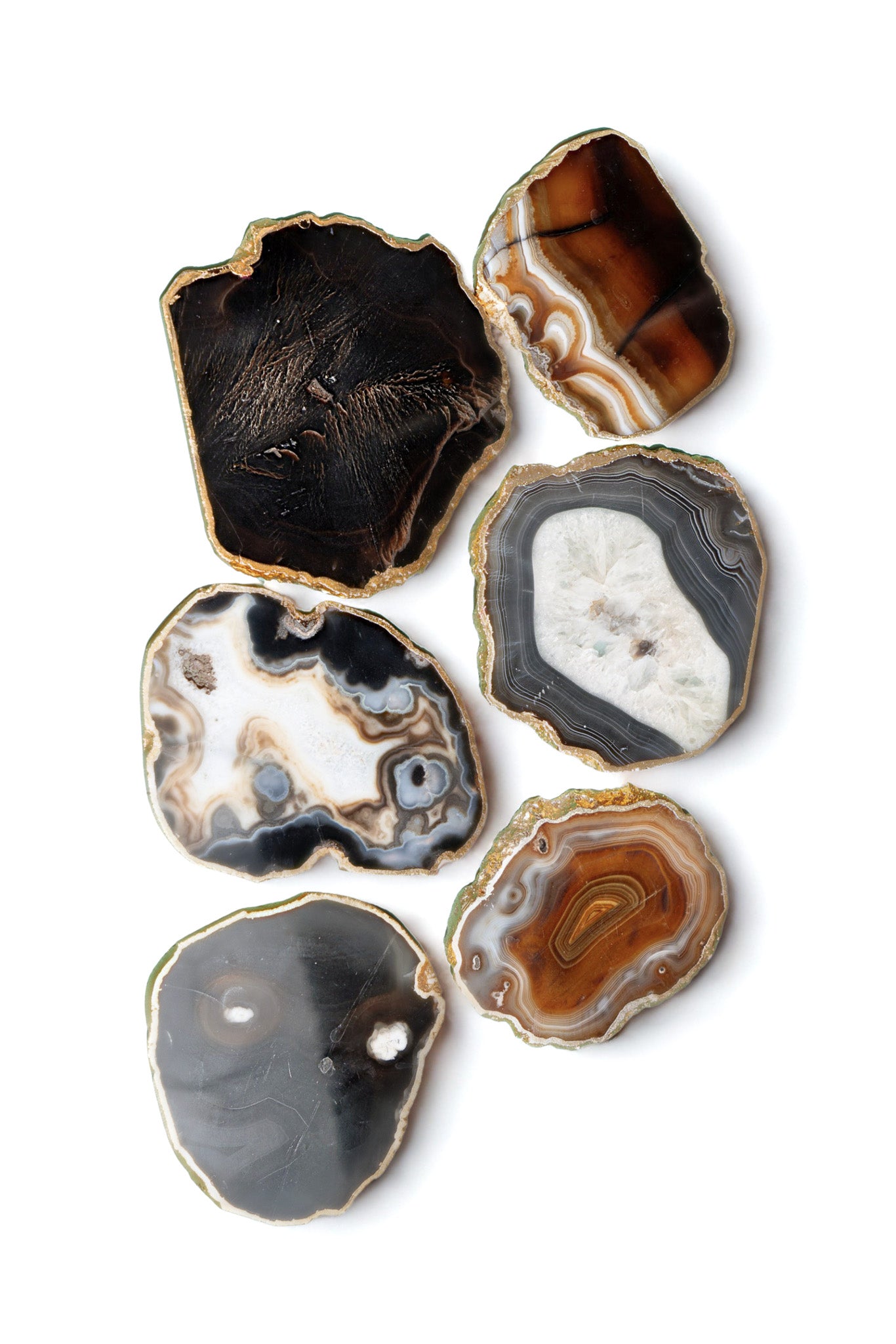 Sleek Assorted Agate Gold Rimmed Coasters - Set of 2