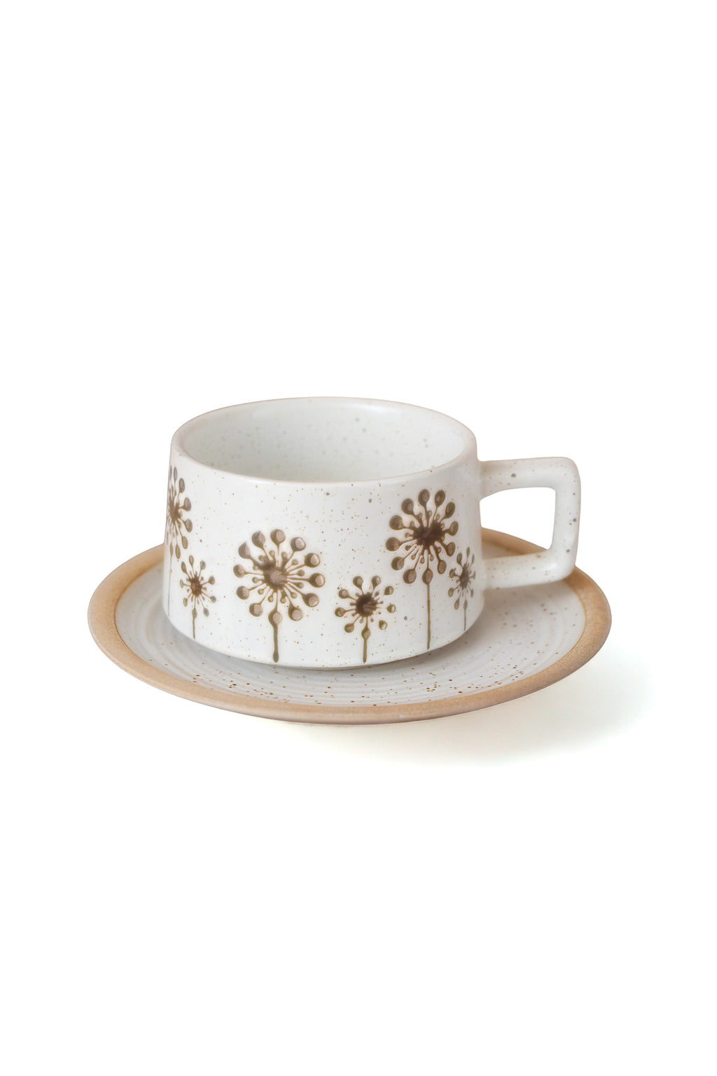 Cottagecore Embossed Mug Set - Silver Metallic Floral Design