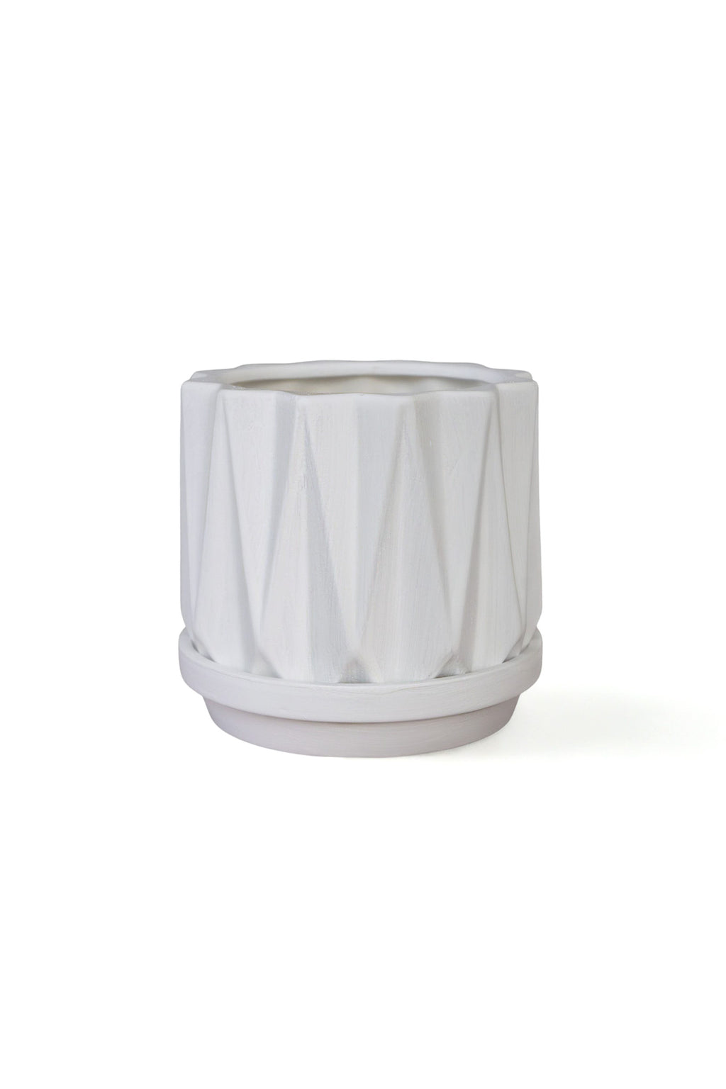 White Geometric Abstract Planter With Drain and Holder