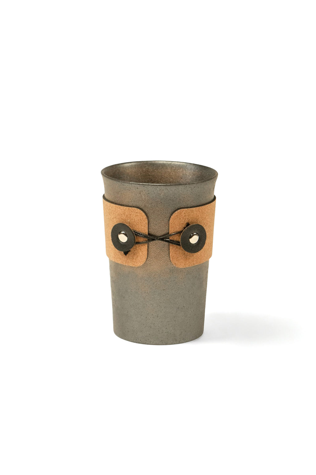 Rustic Handleless Bronze Cup with Leather Cork Sleeve