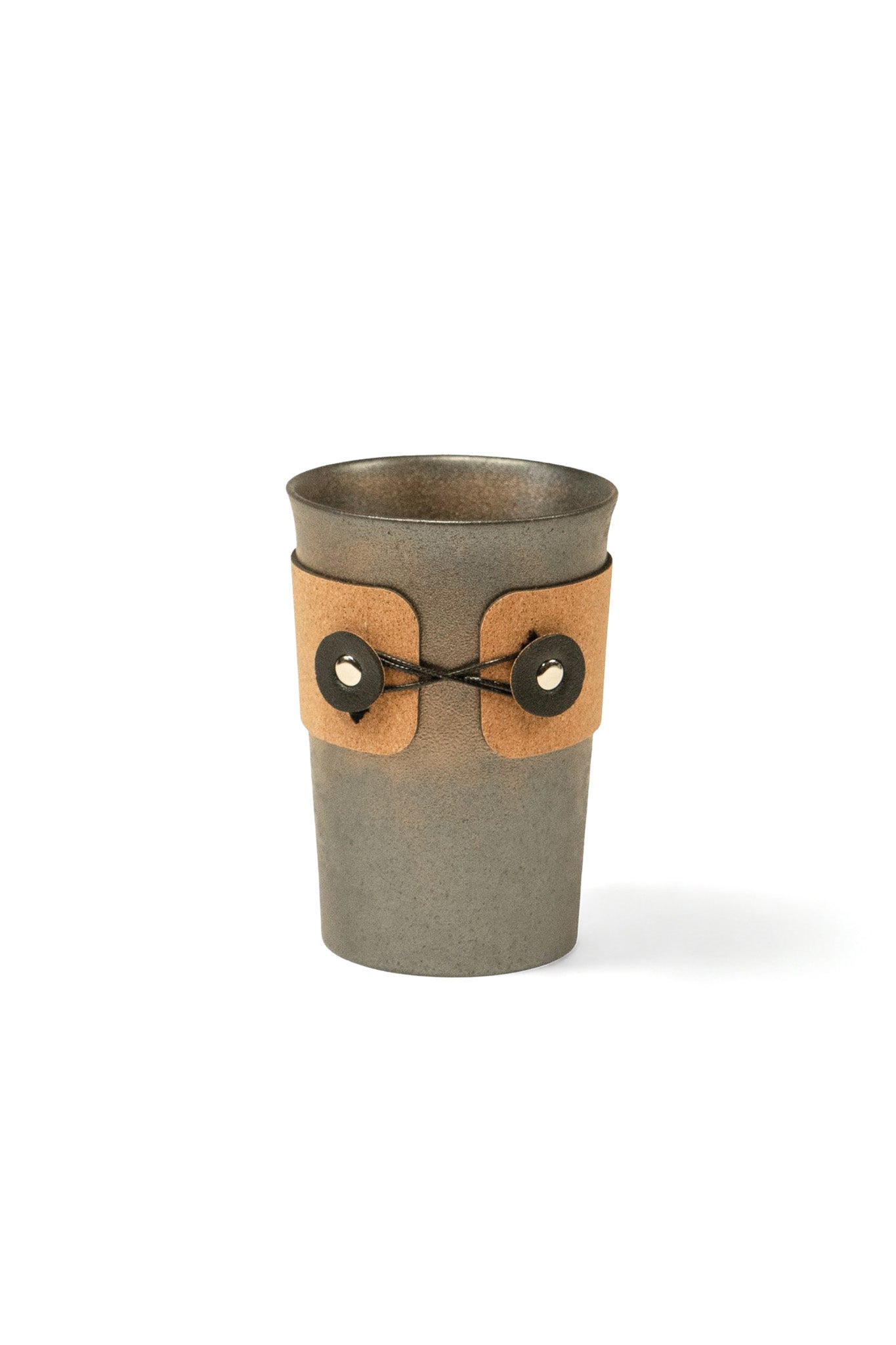 Rustic Handleless Bronze Cup with Leather Cork Sleeve