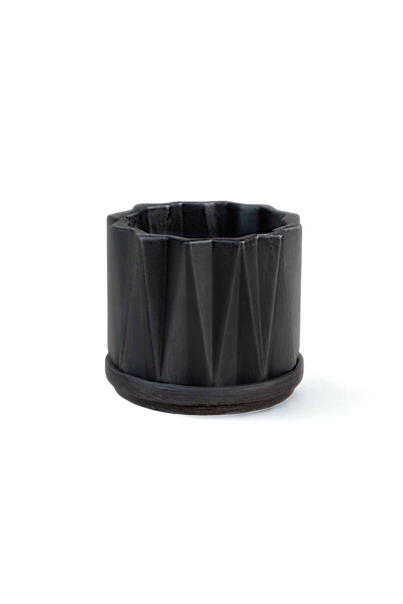 Black Geometric Abstract Planter With Drain and Holder