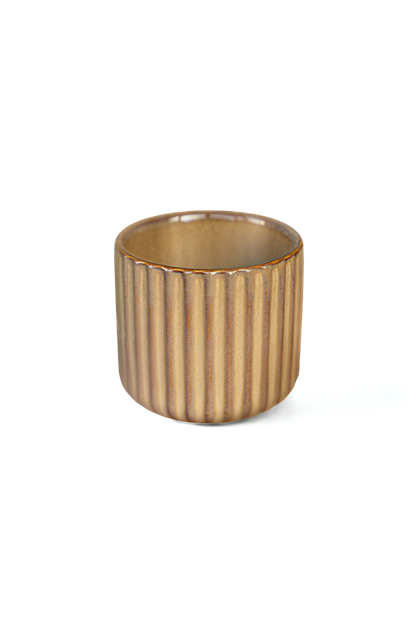 Beige Ribbed Ceramic Coffee Mug: Rustic Stoneware Tea Cup