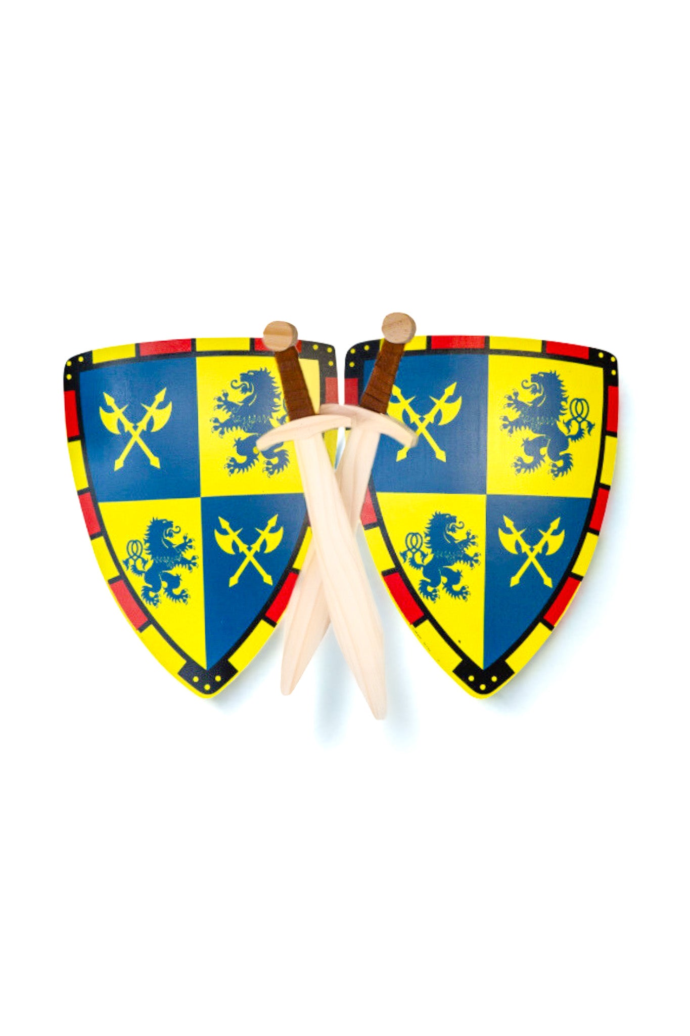 Wooden Sword and Shield Set: Kid's Play Pack with Leather Grip