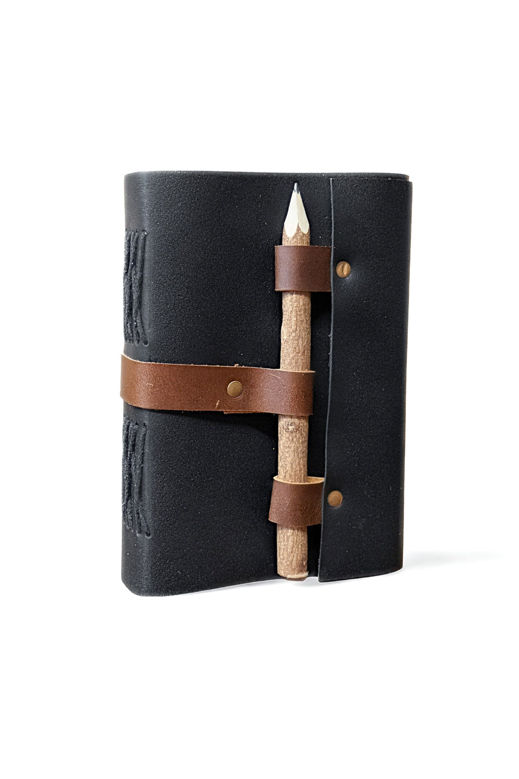 Black Leather 100-Page Journal with Wooden Pencil