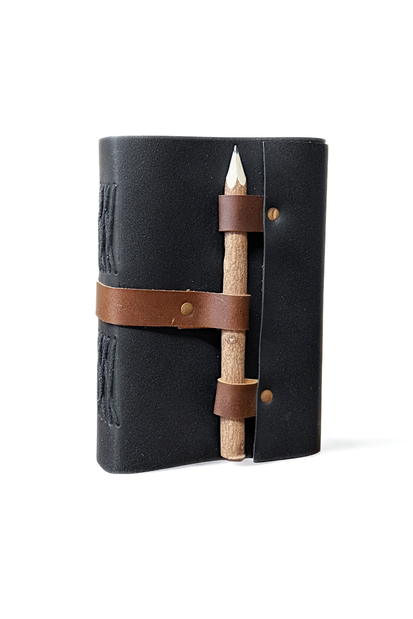 Black Leather 100-Page Journal with Wooden Pencil