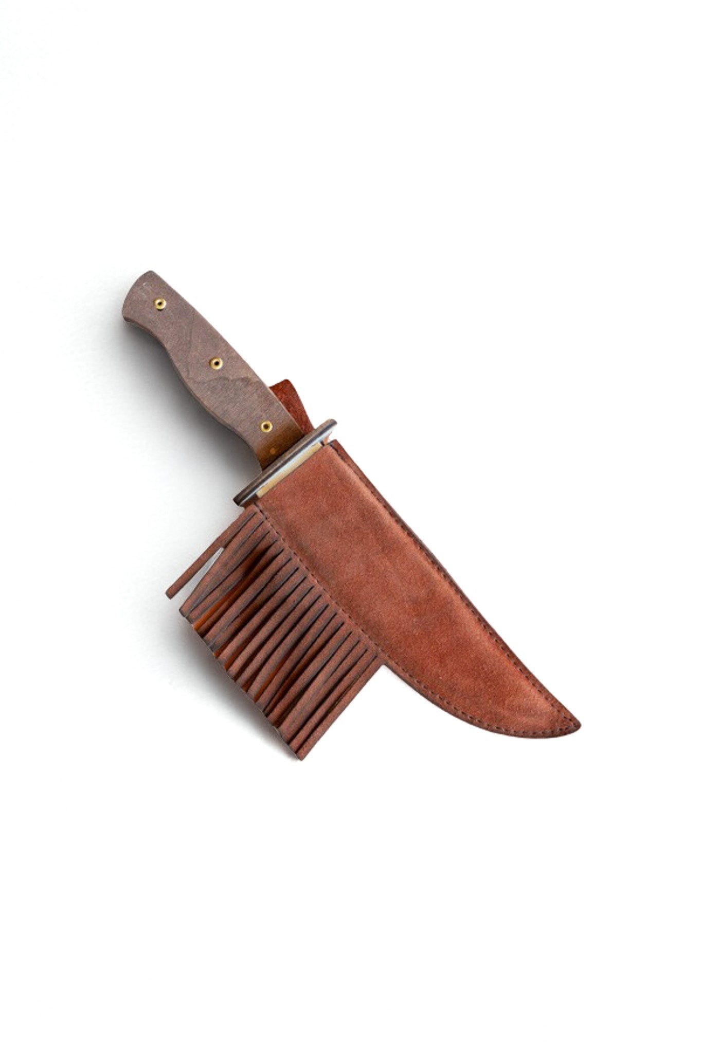 Play Wooden Bowie Knife with Real Leather Sheath - Layered Handle with Brass Rivets