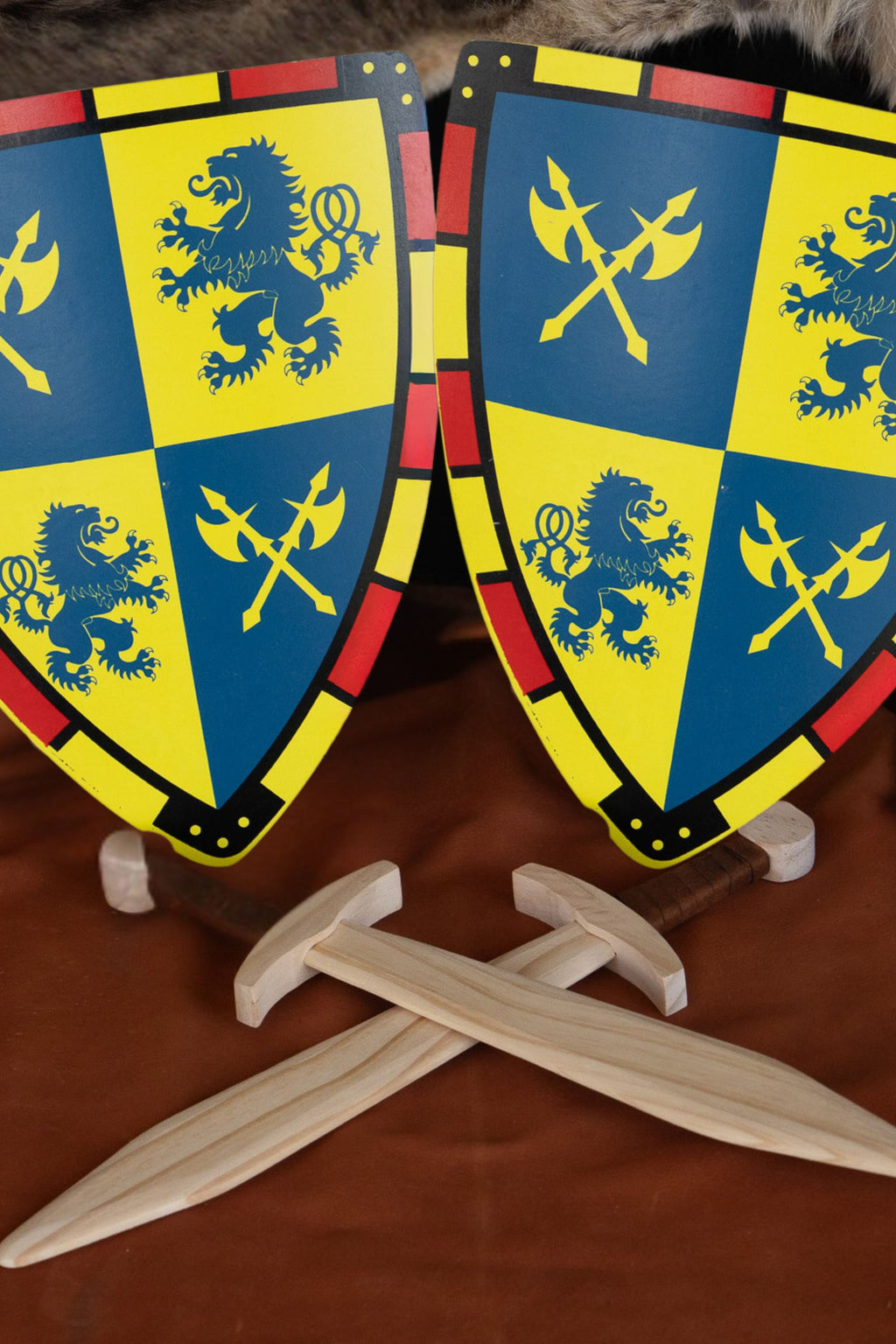 Wooden Sword and Shield Set: Kid's Play Pack with Leather Grip