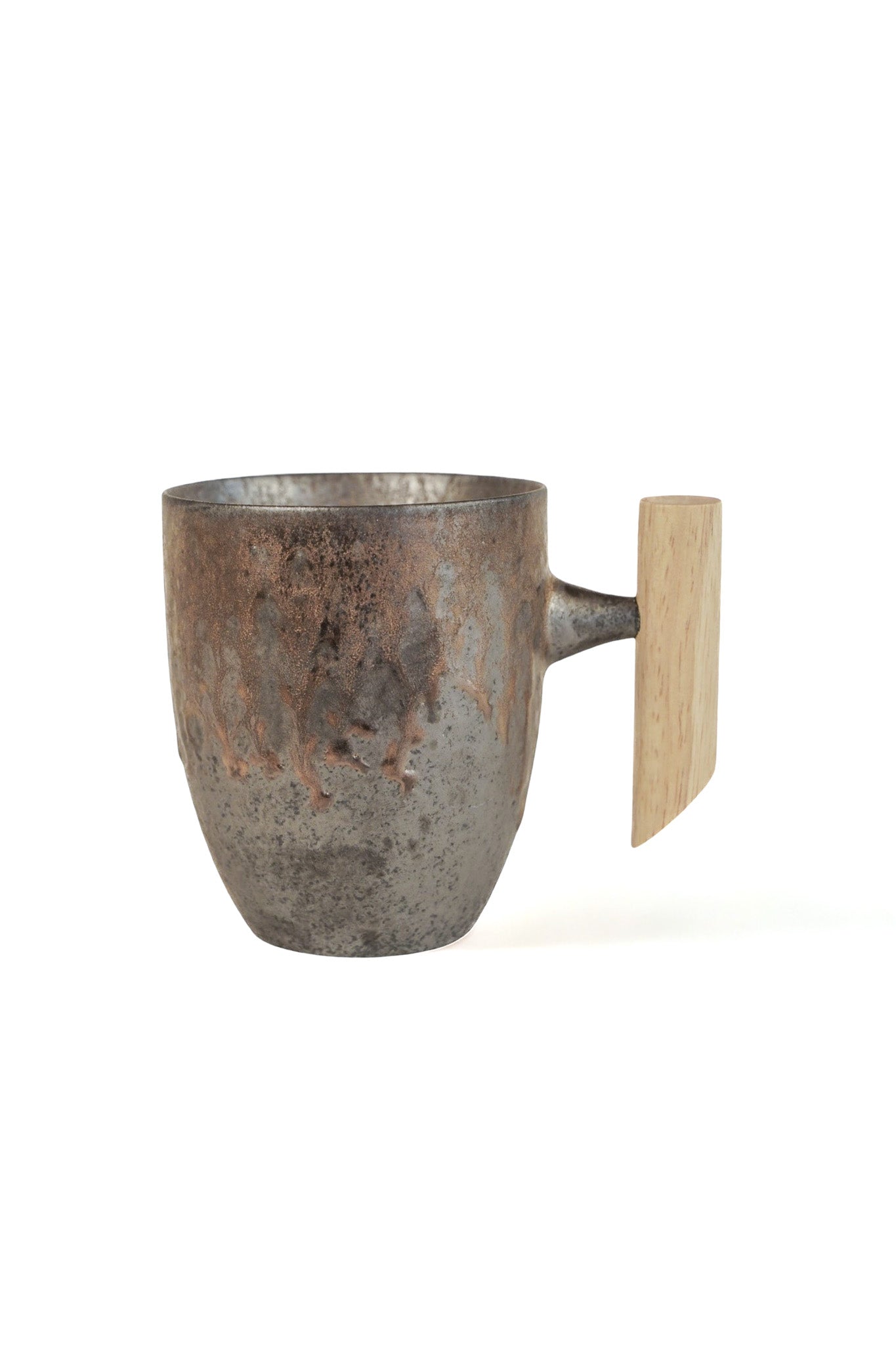 Metallic Bronze Glaze Mug with Wood Handle