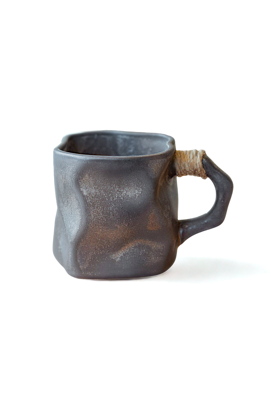 Rustic Modern Dark Ceramic Mug with Rope Wrapped Handle