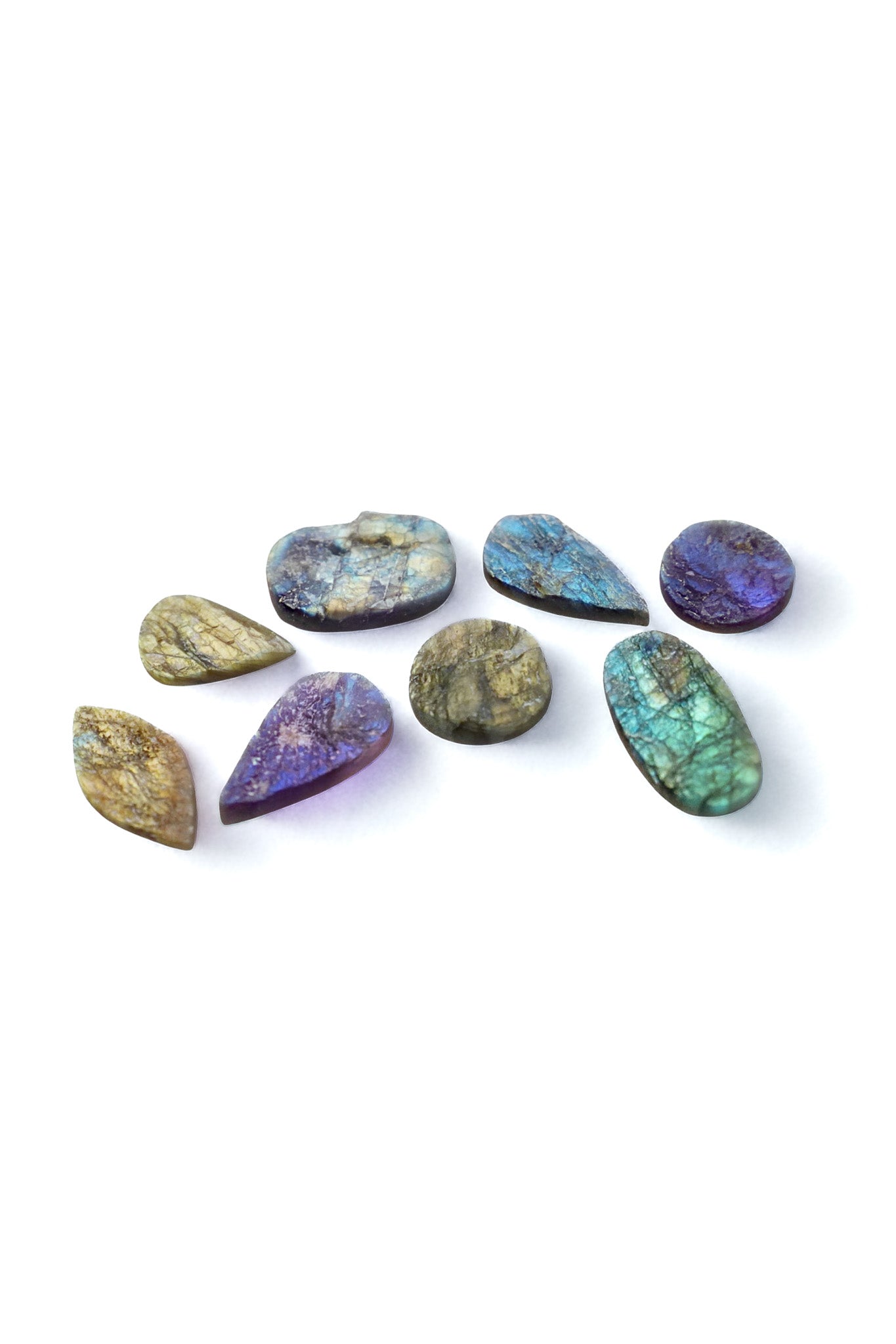 Lot of Eight Labradorite Druze Cabochon In Various Shapes