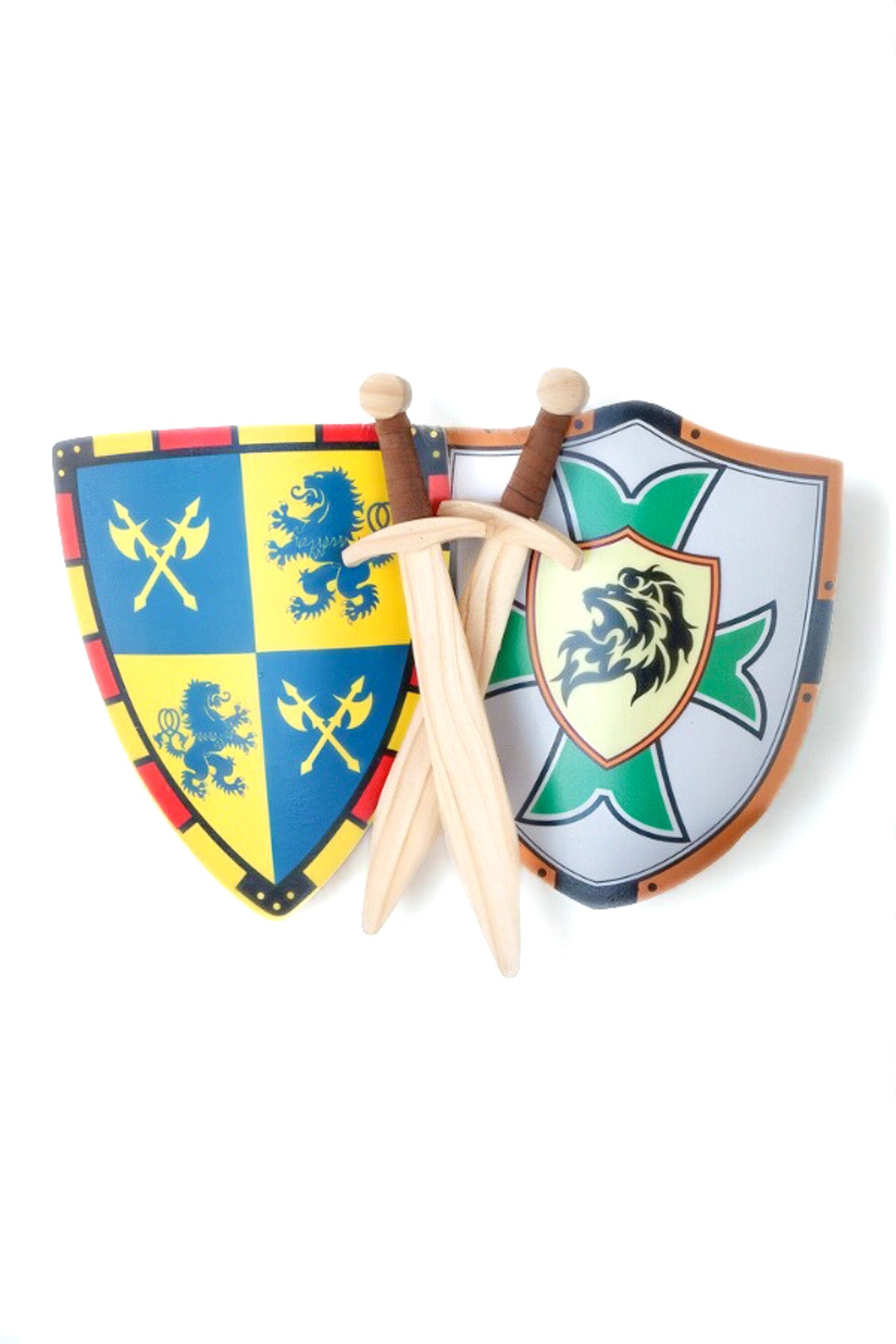 Wooden Sword and Shield Set: Kid's Play Pack with Leather Grip