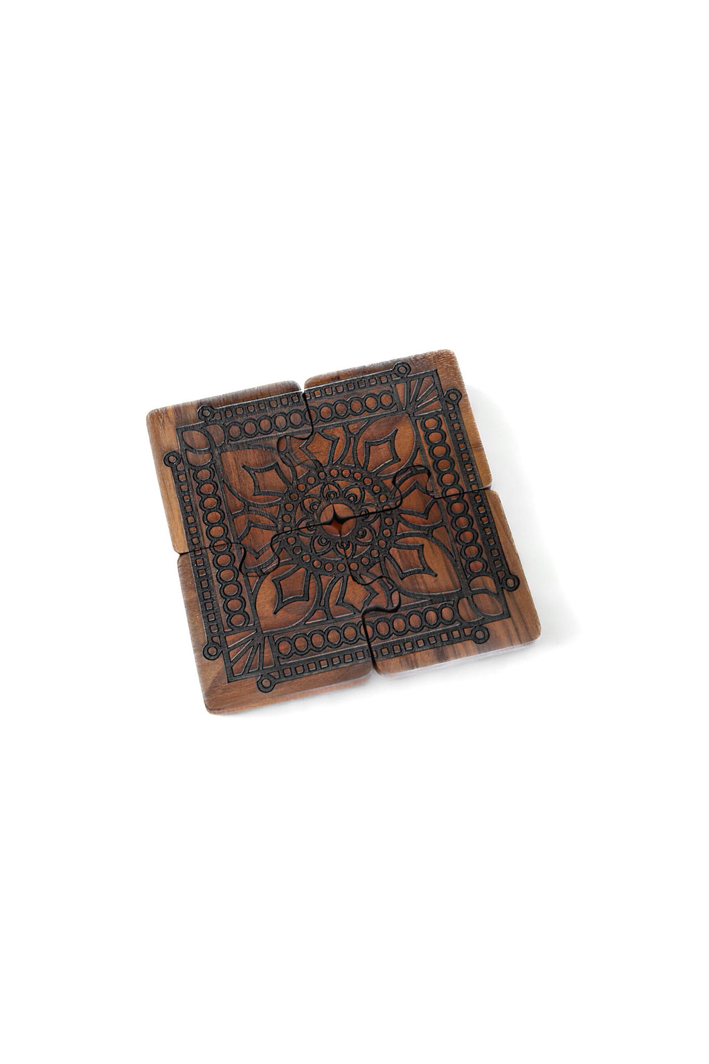 Interlocking Walnut Wood Puzzle Piece Coaster Set Trivet Combo