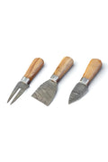 Damascus Cheese Knife Set - Olive Wood Handle and Leather Storage Case