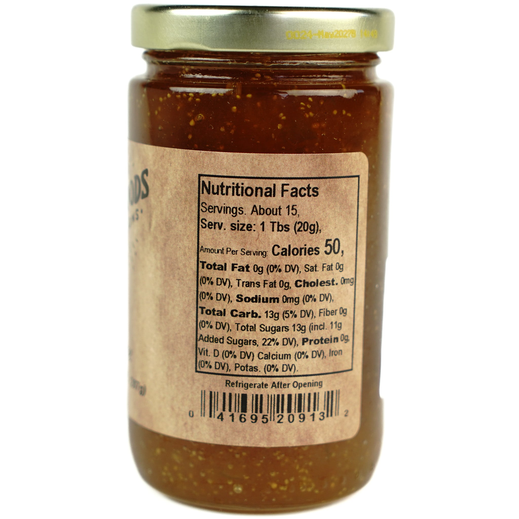 Fig Preserve - back label showing ingredients of our fig preserve.