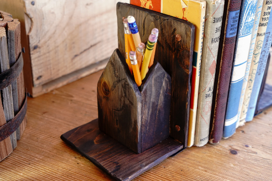 Handmade Stained Wood Bookends With Storage